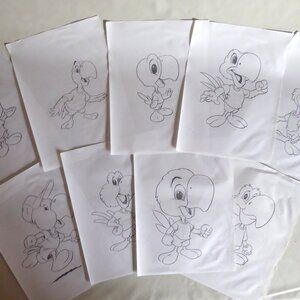 OOAK HAND DRAWN ORIGINAL ARTWORK PENCIL SKETCH PARROT BIRD MASCOT LOT OF 9